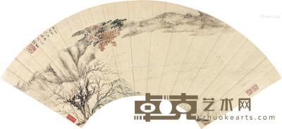  壬午（1822）年作 疏林溪远图 扇片 设色纸本 18×52cm