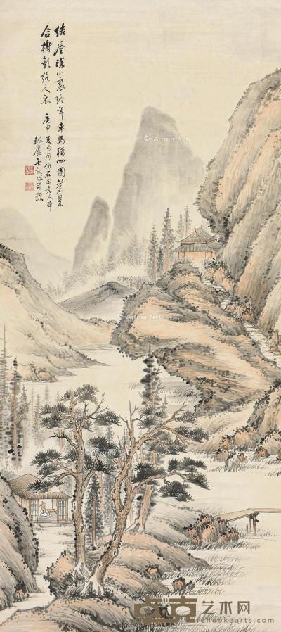  庚申（1920）年作 结屋山林 立轴 设色纸本 178×79.5cm