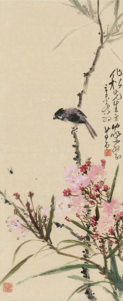  辛未（1931）年作 花枝俏 镜框 设色纸本