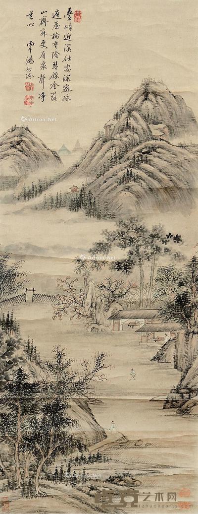  叠嶂幽居图 立轴 设色纸本 79×30cm