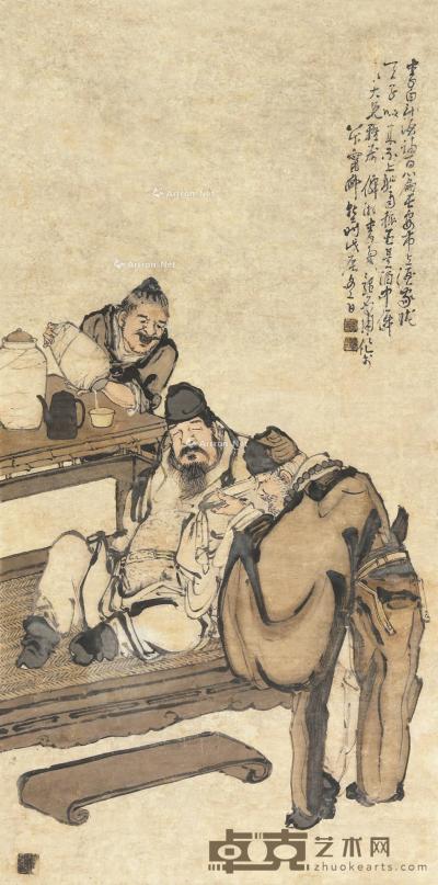  戊辰（1928）年作 李白醉酒图 立轴 设色纸本 129×65cm