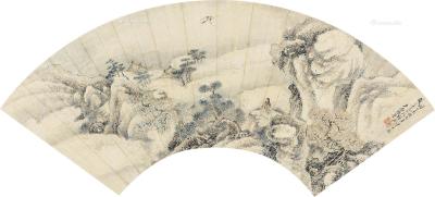  丁未（1787）年作 蓬莱仙境 扇片 设色纸本
