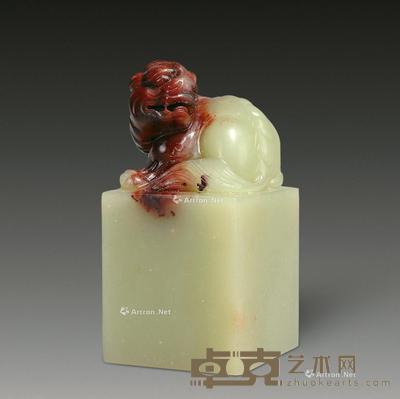 巧色竹叶青狮钮章 3×3×6cm