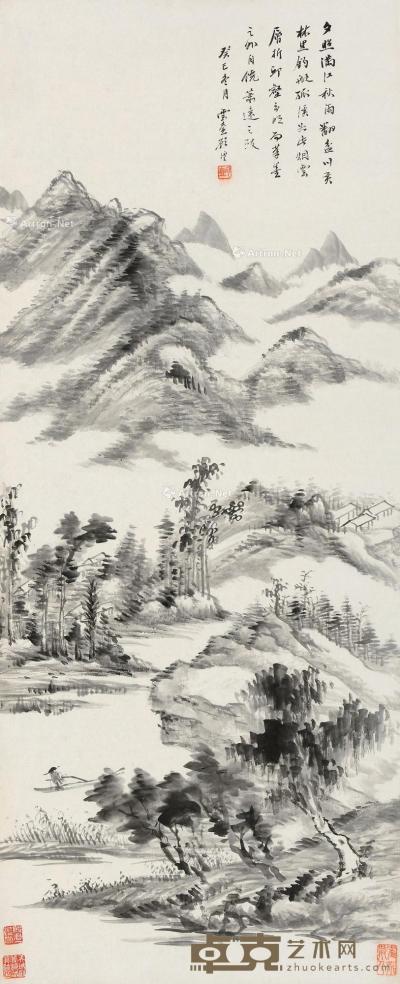  癸巳（1893）年作 山林夕照 立轴 水墨纸本 97×38cm