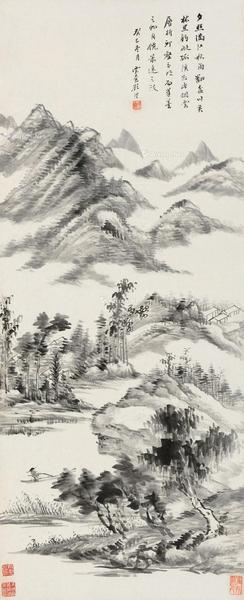  癸巳（1893）年作 山林夕照 立轴 水墨纸本