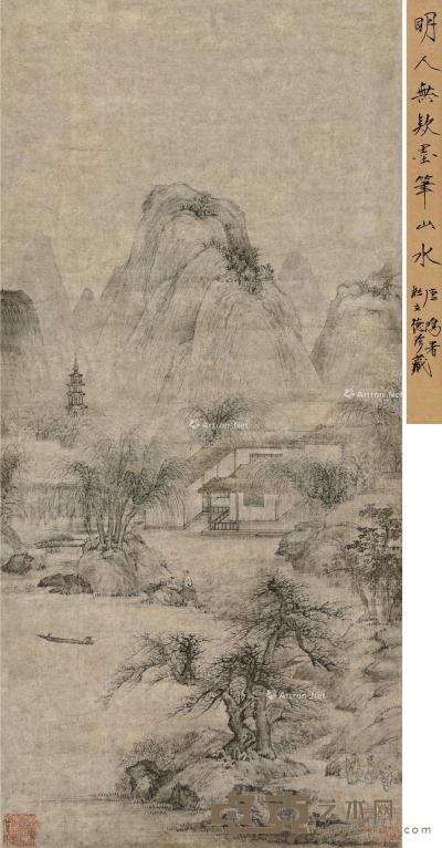  秋山茆屋图 立轴 设色纸本 83×38.5cm