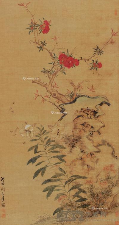  花卉图 立轴 设色绢本 111×59cm