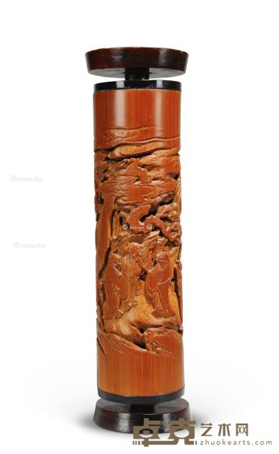  清 竹雕人物香筒 高23.7cm