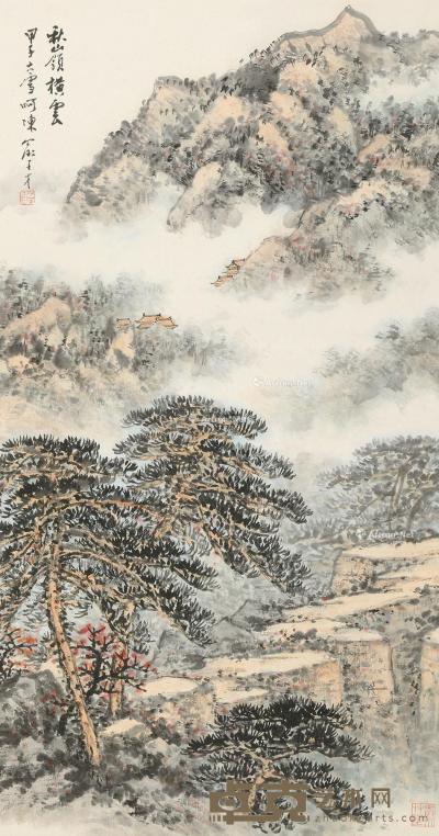  甲子（1984）年作 秋岭横云 立轴 设色纸本 89×46cm