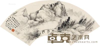  庚午（1930）年作 野寺蝉鸣 扇片 水墨纸本 17.5×50cm