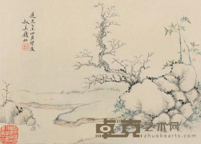  乙未（1835）年作 竹景图 镜片 设色纸本 27.5×38.5cm