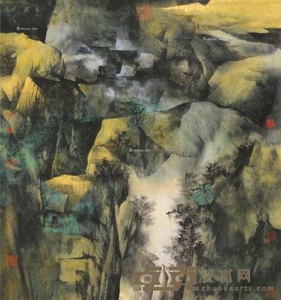  幽壑山居 立轴 设色纸本 100×94cm