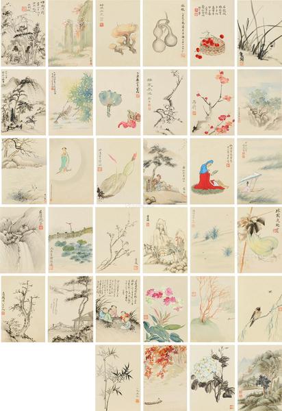  1920-30年代作 小品集锦 （三十四幅） 册页片 设色纸本