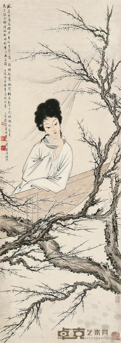  乙酉（1945）年作 梅花鬓上 立轴 设色纸本 112×40cm