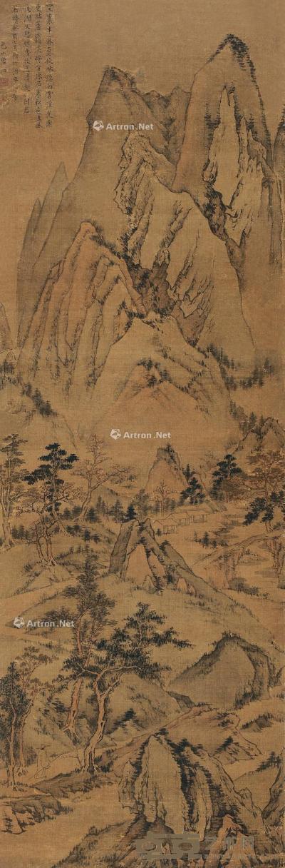  癸酉（1573）年作 秋山策杖 立轴 设色绢本 146×49cm