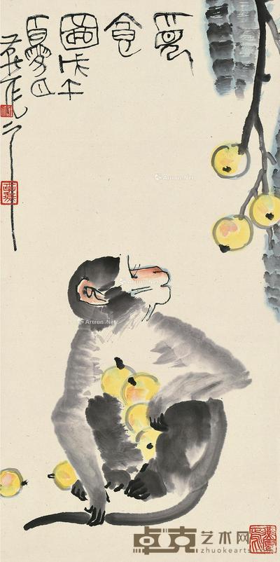 戊午(1978)年作 觅食图 立轴 设色纸本 69×34cm