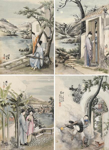  人物故事图 （四幅） 镜片 设色纸本