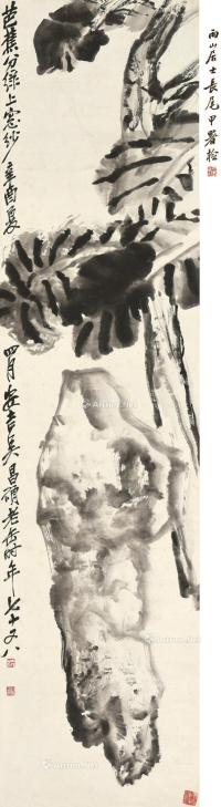  辛酉（1921）年作 蕉石图 立轴 水墨纸本