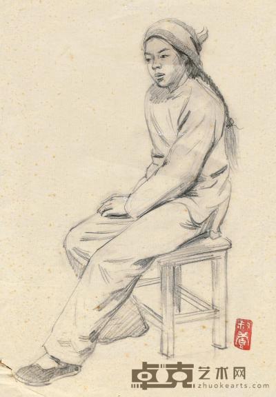  农妇肖像 素描 纸本 30.5×21cm