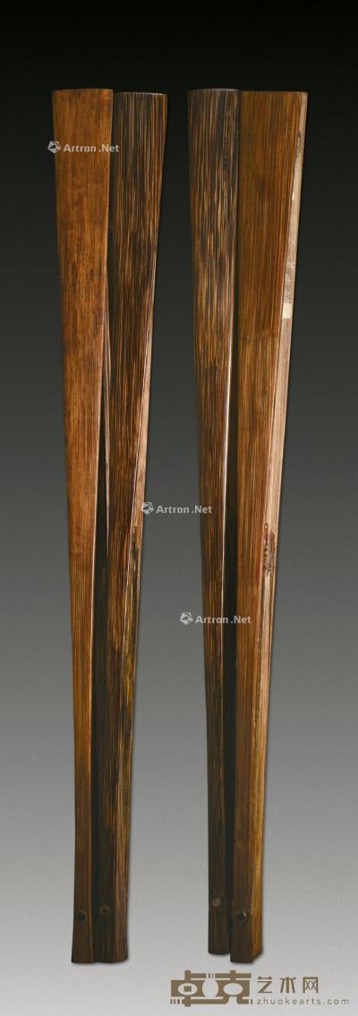  民国 素面棕竹扇骨 （两把） 大骨长约32cm×2