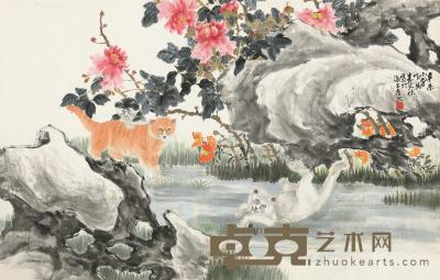  辛未（1931）年作 猫趣图 镜片 设色纸本 82×128.5cm