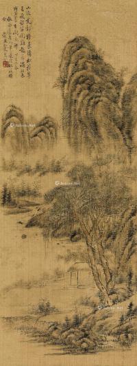  丁巳（1797）年作 松荫读诗 镜片 设色绢本