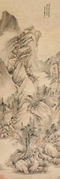  丙子（1696）年作 山居幽游 立轴 设色纸本