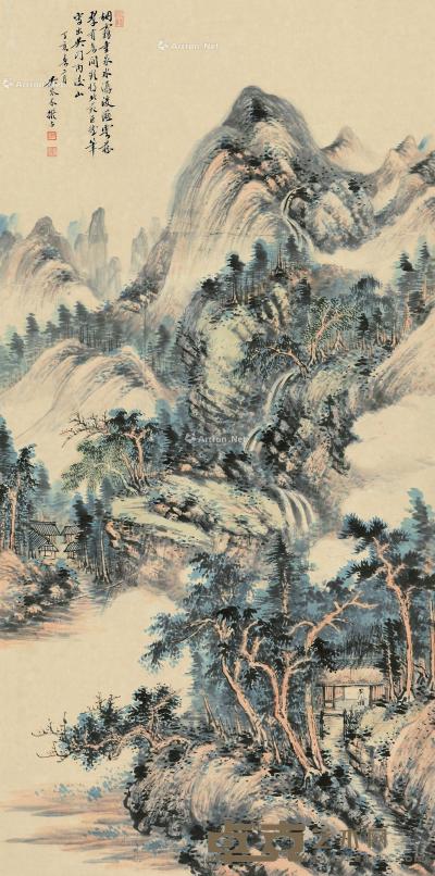  丁亥（1947）年作 湿云重泉 立轴 设色纸本 127×63cm