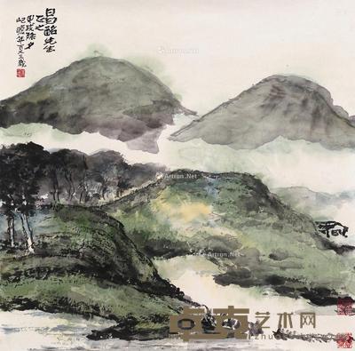  1994年作 泼彩山水 镜片 设色纸本 68.5×68.5cm