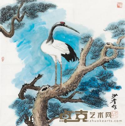  仙鹤祝寿 纸本 彩墨 70×69cm