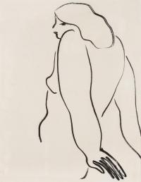  1920-1930年代作 慵懒的裸女 纸本 水墨
