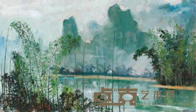  1978年作 漓江新篁 木板 油画 31×55cm