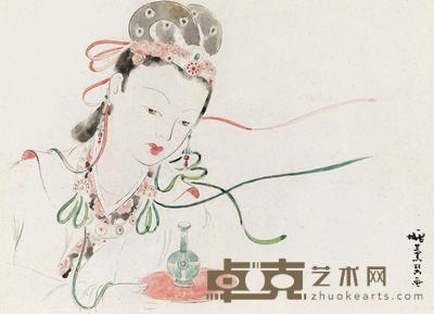 侍女 纸本 彩墨 18×25cm