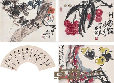  书法花鸟 （四帧） 镜片 设色纸本 53.5×16.5cm；50.5×34.5cm；45×34.5cm；45×34cm
