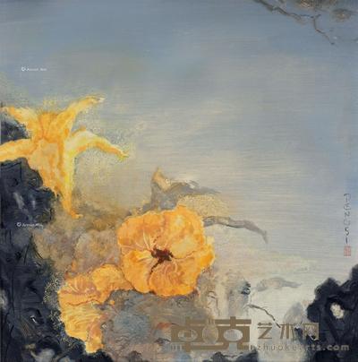  2007年作 簪花青石图 布面 油画 60×60cm