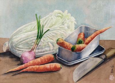  白菜与胡萝卜 纸本 水彩