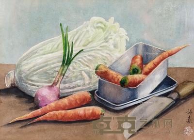 白菜与胡萝卜 纸本 水彩 24×32cm