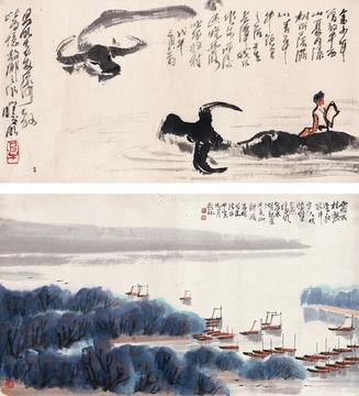  戏水图 太湖秋景图 （二帧） 镜片 设色纸本