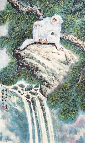  庚午（1990）年作 观瀑图 立轴 纸本