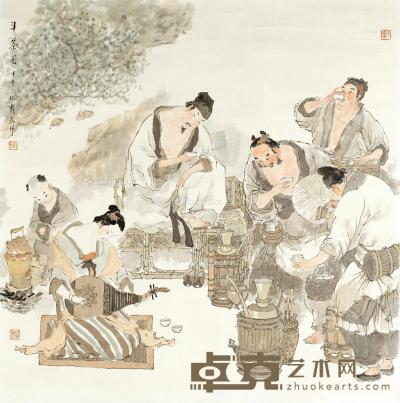  2004年作 斗茶图 镜片 设色纸本 70×68cm