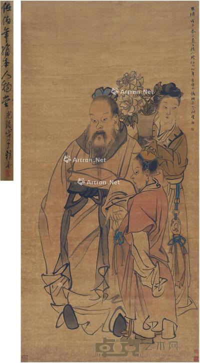 1888年作 团圆图 立轴 设色绢本 158×78cm