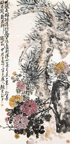  甲戌（1934）年作 虬枝石畔 立轴 纸本