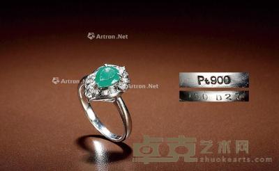  铂金及祖母绿钻石戒指 指环大小20重量9.3g