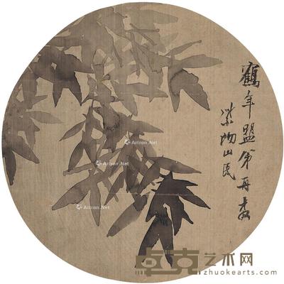 墨竹图 镜片 水墨绢本 直径25cm