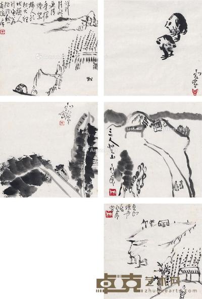  小景五帧 （五帧） 画心 水墨纸本 35×35cm×5