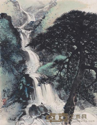  松瀑图 镜片 设色纸本 51×39cm