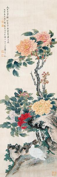  乙酉（1945）年作 花鸟 立轴 绢本