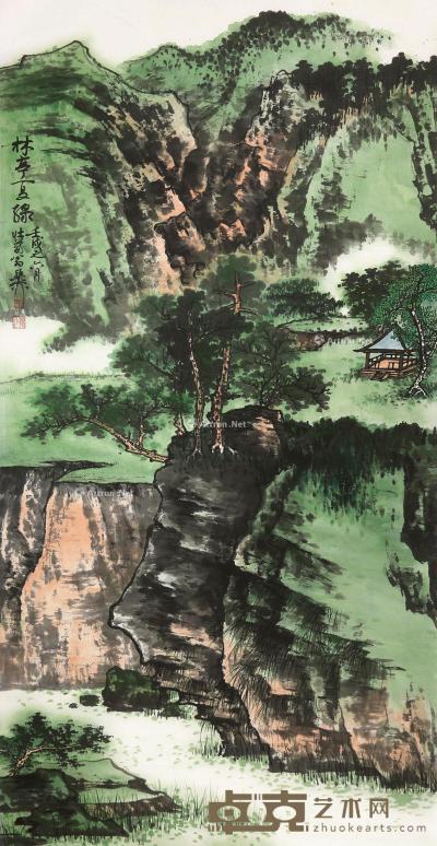  壬戌（1982）年作 林亭夏绿 立轴 设色纸本 134×67cm