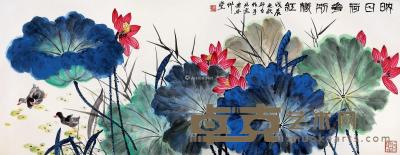  戊辰（1988）年作 映日荷花 镜片 设色纸本 70×178cm