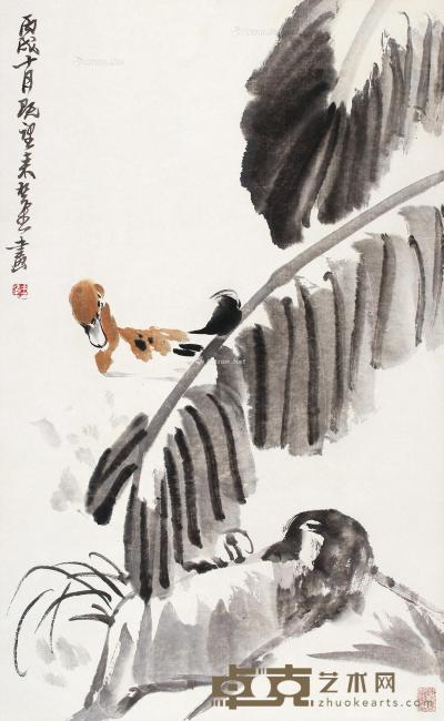  丙戌（1946）年作 鸭趣 立轴 设色纸本 68×41cm
